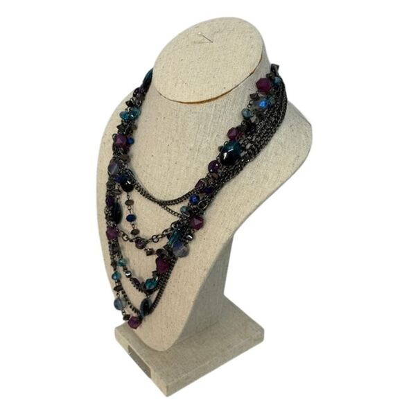 Premier Designs Vibrant Gems Necklace Long or Bib Multichain Gunmetal Black - Picture 2 of 5